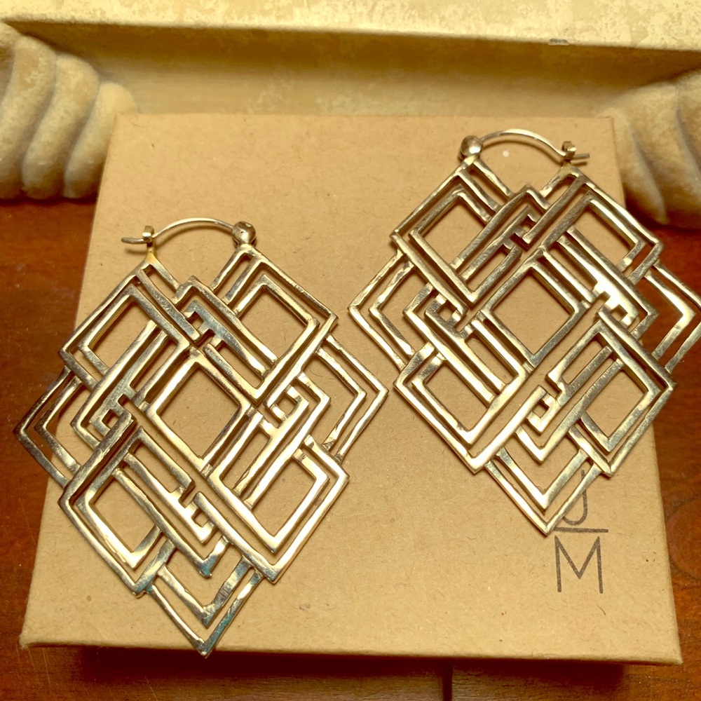 RARE Tawapa Maya Silver Geometric Sacred Geometry Ear Weight Earrings Hangers